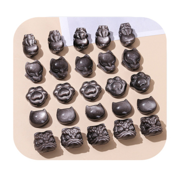 DIY Natural Stone Silver Obsidian Bead with Cat Paw Design for Jewelry