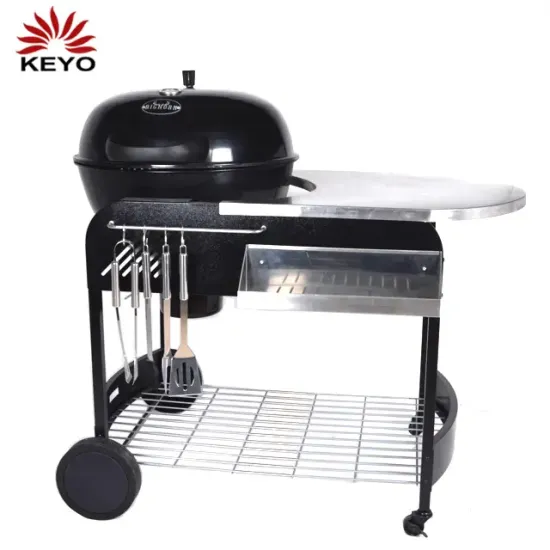 Cart Barbecue Kettle Grill Easily Cleaned Outdoor Glossly Black Porcelain Enamel Grill Charcoal Barbeque Grill With Table