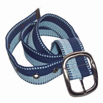 3.8cm Striped Webbing Belt with Gunmetal Buckles, for Men
