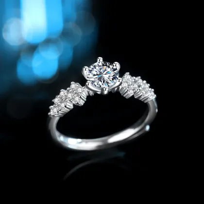 Classic Six Claw Sterling Silver Moissanite Diamond Ring Wholesale