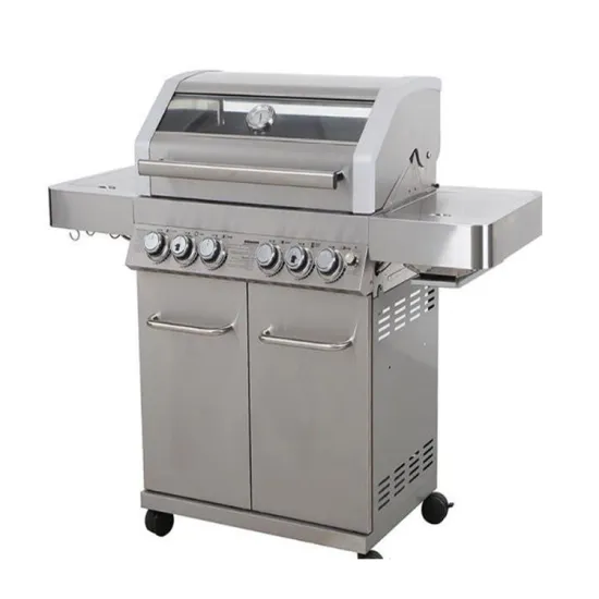 Kitchen Stainless Steel Gas Grill Heavy Double Cover With Glass Window Bbq Charcoal Grill