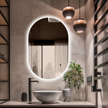 Modern Oval White Illuminated LED Bath Mirror with Touch Sensor for Bathroom Vanity