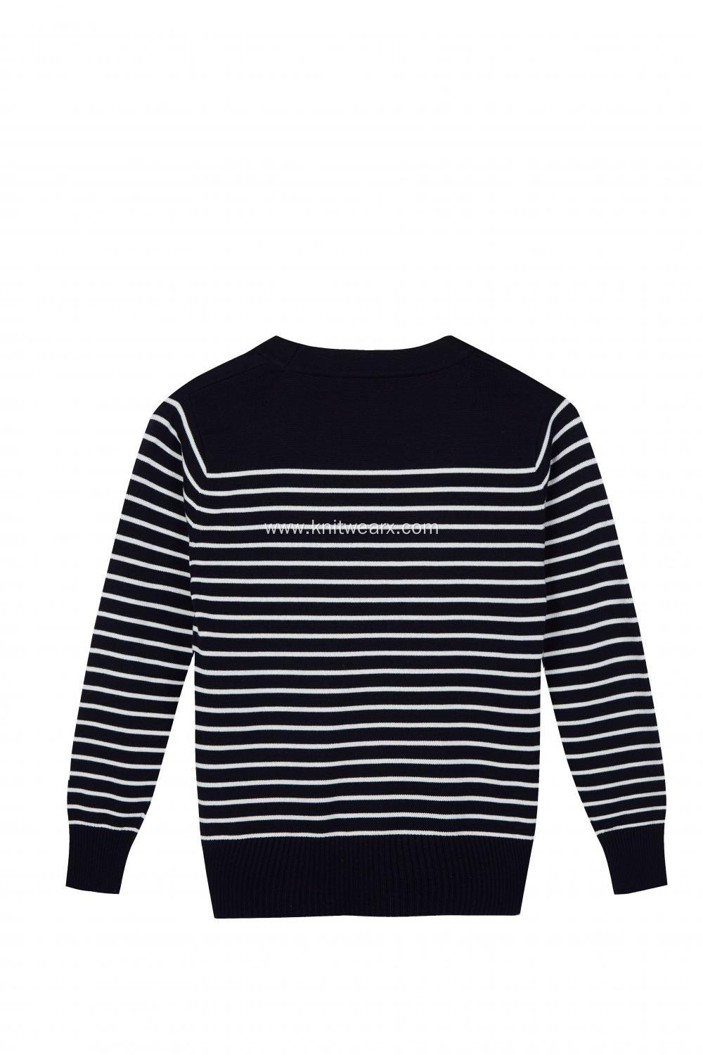 Boy's Knitted Buttoned White Black Stripe School Cardigan