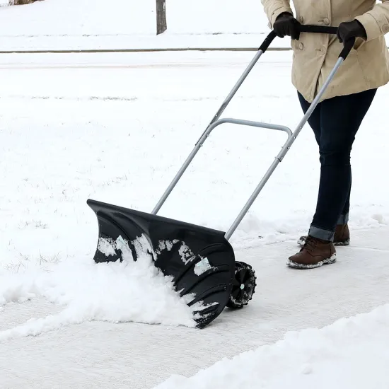 Heavy Duty Rolling Snow Pusher with Adjustable Handle