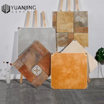 Glazed Square Terracotta Rustic Tile - 60x60 cm Non-slip Ceramic Floor Tile for Living Room