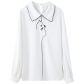 Women's Lapel Pullover Shirt Sleeve Printed Chiffon Shirt