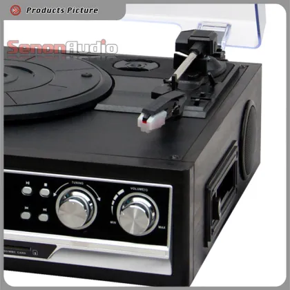 Retro Wooden Turntable with CD, USB, MP3, Cassette, and Radio Player