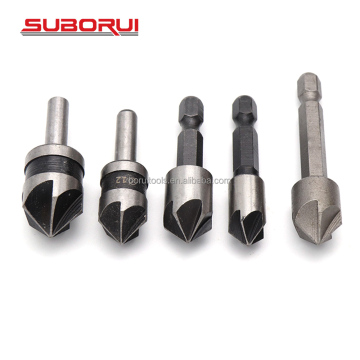 SUBORUI 82 90 Degree High Carbon Steel Chamfer Five Edge Drill Bit Set for Aluminum, Wood, and Metal