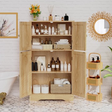 Modern Rattan Bathroom Storage Cabinet with Adjustable Shelves