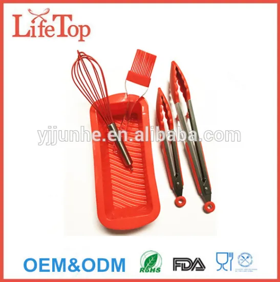 Deluxe Silicone Baking Set Loaf Pan, Whisk,Brush and Food Tong Set