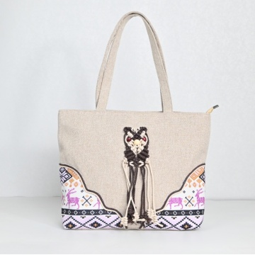 Bolso de mano tejido con búho de estilo étnico