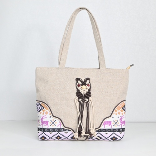 Bolso de mano tejido con búho de estilo étnico
