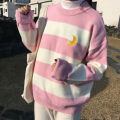 Women Knitted Kawaii Striped Moon Sweater