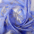 Blauw paarse bloemen mesh jacquard