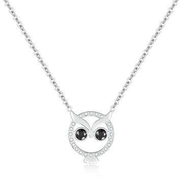 Women Owl Fox Butterfly Pendant Choker Necklace Stainless Steel CZ Crystal Charms Love Animal Jewelry for girls in Gift Box