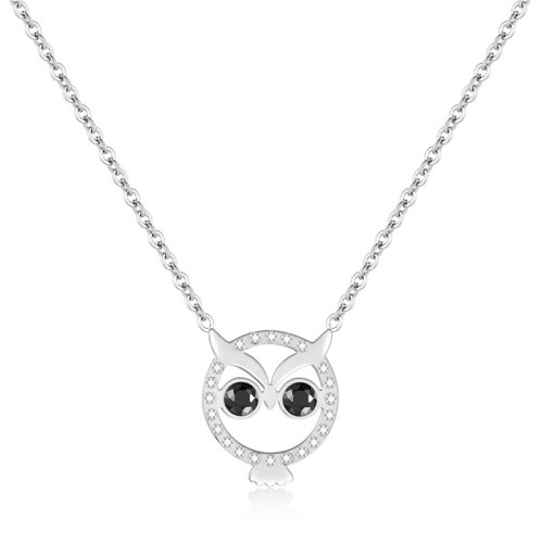 Women Owl Fox Butterfly Pendant Choker Necklace Stainless Steel CZ Crystal Charms Love Animal Jewelry for girls in Gift Box