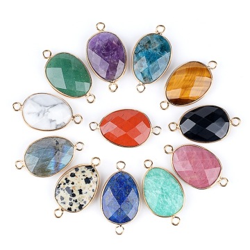 Gemstone Faceted Oval Pendant Natural Stone Faceted Oval Shape Pendant Connector Wrapped Gold for Diy Making Jewelry