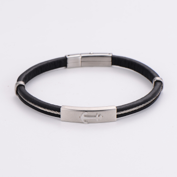 Stylish Men's Anchor Cable Bracelet Crafted from Stainless Steel, Leather, and Cowhide