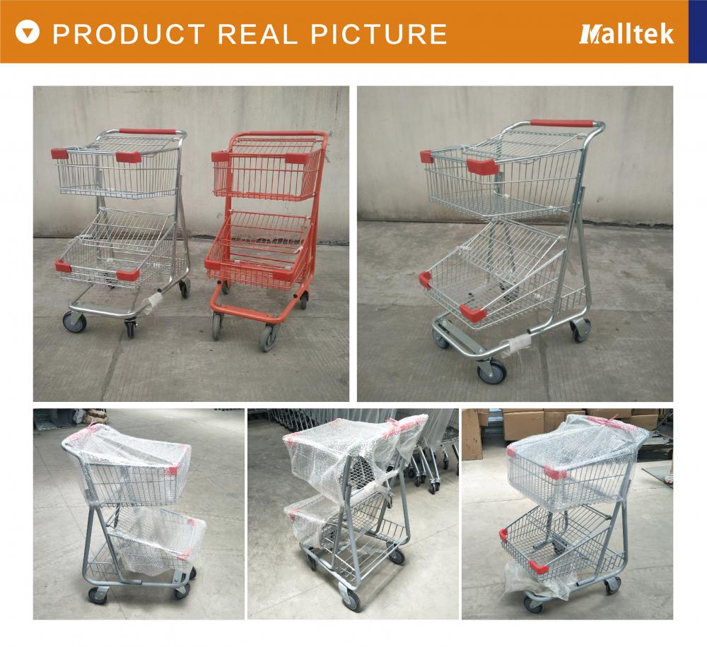 Store Two Layers Metal Shopping Basket Trolley