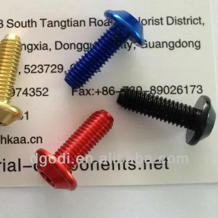 custom made colored anodizing aluminum cone head screw