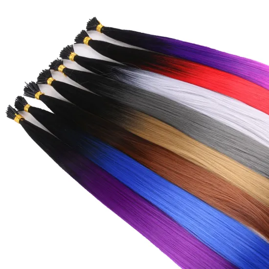 Free Shipping 22" 1grams/strand  Straight Rainbow Colorful Synthetic Pre Bonded I Tip Hair Extensions
