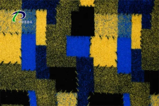 yellow blue black brown patchwork jacquard design pint pattern boiled wool knit fabric