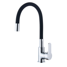 Nouveau Design 360 degrés rotatif Flexible Chrome placage mélangeur d&#39;eau chaude et froide robinet de cuisine en tube de silice noir coloré