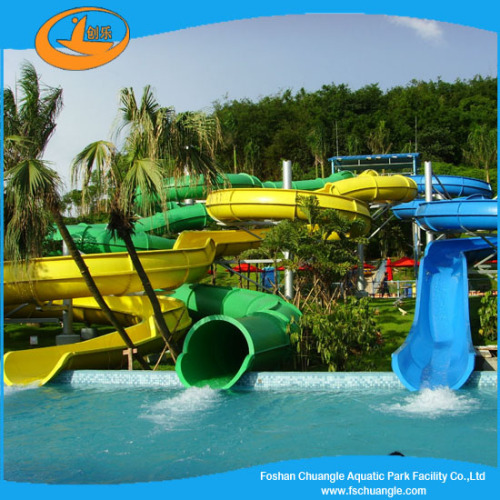 Customized fiberglass open tube spiral water slide yellow blue green for aqua park