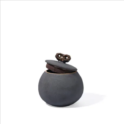 Round Small Ru Kiln Tea Jar Porcelain Canister