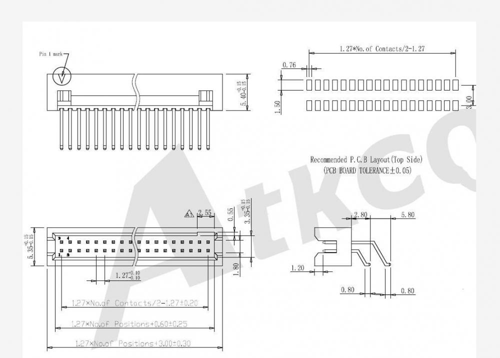 Encabezado de caja de 1.27 mm horizontal SMT H = 5.40