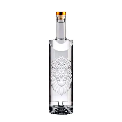 Lion Head Pattern 750ml Glass Bottle - Empty Wine/Vodka Bottle