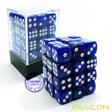 Bescon 12mm 6 Sided Dice 36 dalam Kotak Bata, 12mm Enam Sisi Die (36) Blok Dadu, Marmer Blue