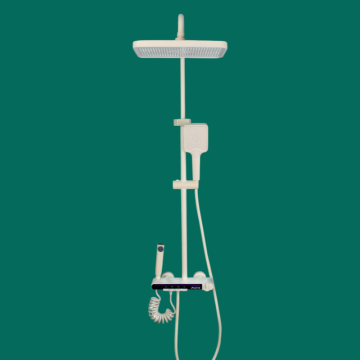 White Painted Square Design Thermostat Shower Set with Adjustable Slide Bar Handheld and Rainfall Options