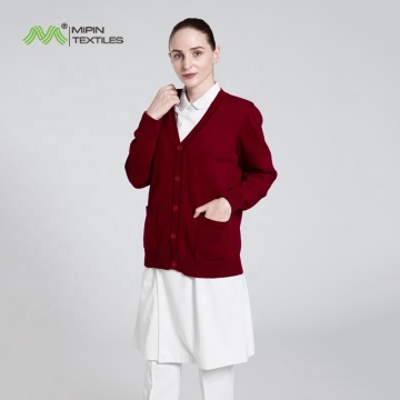 Mengyipin लंबी आस्तीन बुना हुआ कार्डिगन महिलाओं के लिए - सर्दियों के लिए लाल नर्स यूनिफॉर्म कोट