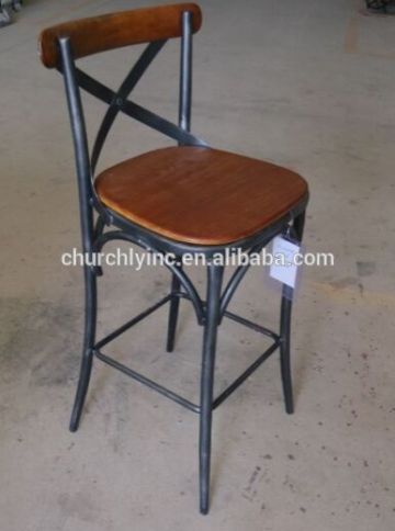 X Shape Back Metal Wooden Bar Chair