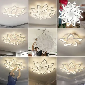 Dimmable Remote Control LED Lotus Chandelier Lamps for Living Room Ceiling Light