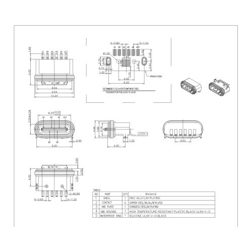 Waterproof 90° SMT H6.65,With Steel Sheet