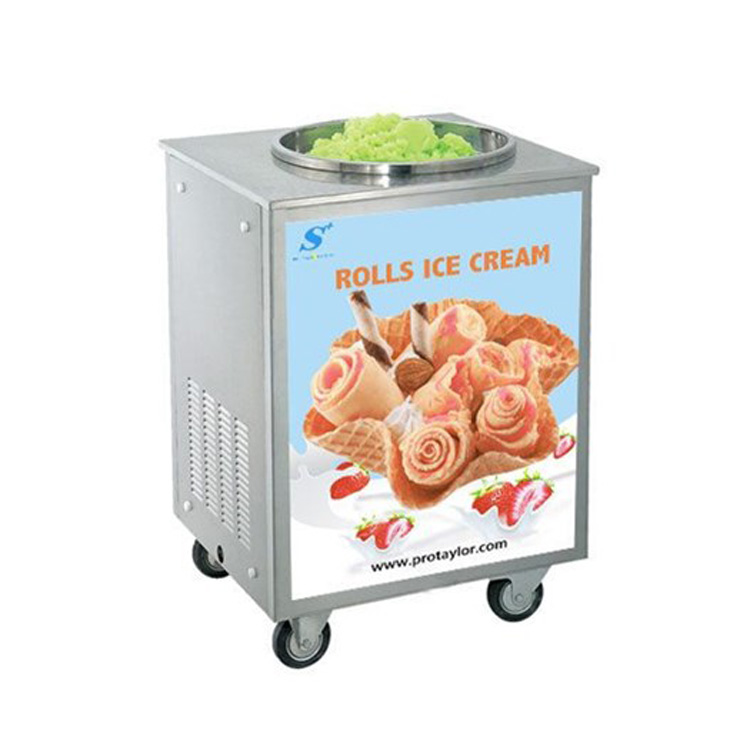 Thailand round/square pan roll fry ice cream machine