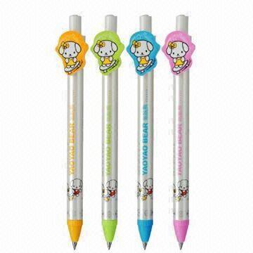 Click Type Bal Pens with Cartoon Bear Printing on Clip 05mm