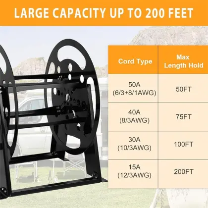 100ft Black Steel RV Electrical Cord Roll