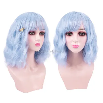 AliLeader African American Synthetic Pink Hair Purple Wigs with Bangs Heat Resistant Cosplay Wig Short Wavy Wigs for Black Women
