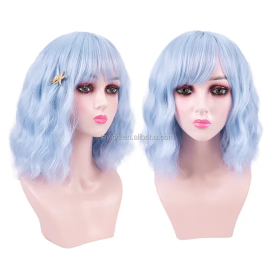 AliLeader Wholesale Water Wave Natural Bob Wigs Heat Resistant Short Loose Wavy Synthetic Hair Wigs with Bangs