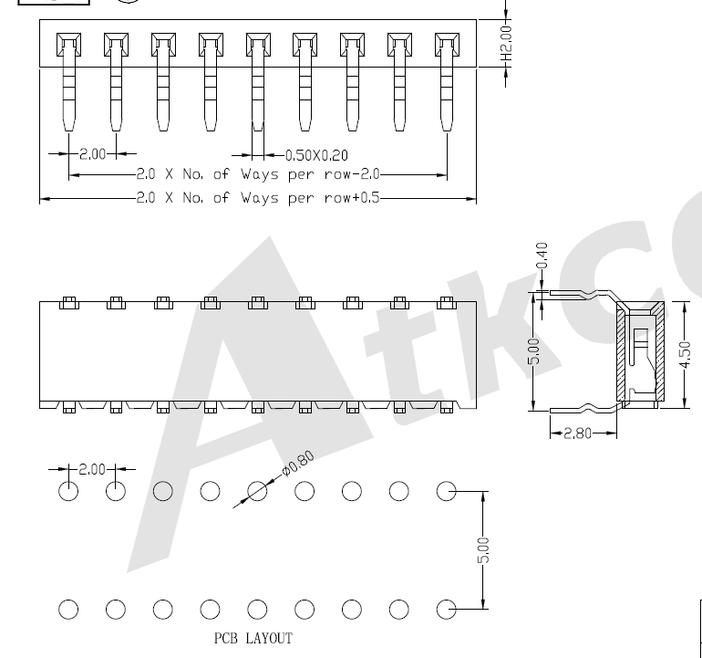 2.0 mm Female Header Single Row Angle Type Side Enter Kink Feet H2.0