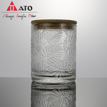 ATO Glass Candle Holder Leaf pattern print Candleholder