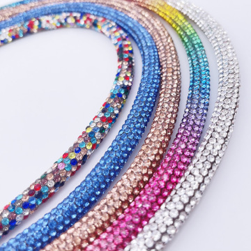 Popular 6mm 8 Rows Full Diamond Round Glass Crystal Rhinestone Tube Decorative Straps for Dresses and Hoodies