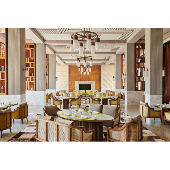 Muebles de comedor de madera de 6 plazas cuero moderno