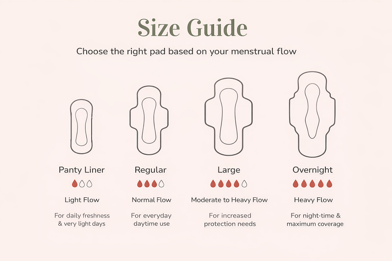 月経の流れによる生理用ナプキンのサイズガイド sanitary-pad-size-guide-by-menstrual-flow