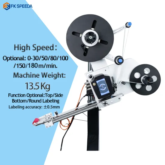 FK-SPEEDA High-Speed Automatic Labeling Machine with 3 Heads for Top and Side Label Application
