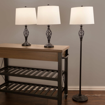Disegni eleganti Set di lampade nere a tre pezzi: 2 lampade da tavolo + 1 lampada da pavimento