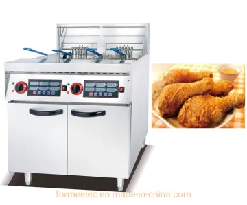 28L*2 Vertical Electric Fryer with Timer 2-Tank 4-Basket Floor Standing Cabinet Electric Fryer
